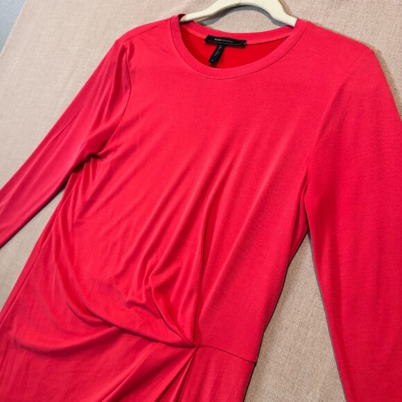 BCBGMAXAZRIA Red Long Sleeve Dress M Side Twist Gathered Front Stretch Knit - Picture 4 of 9
